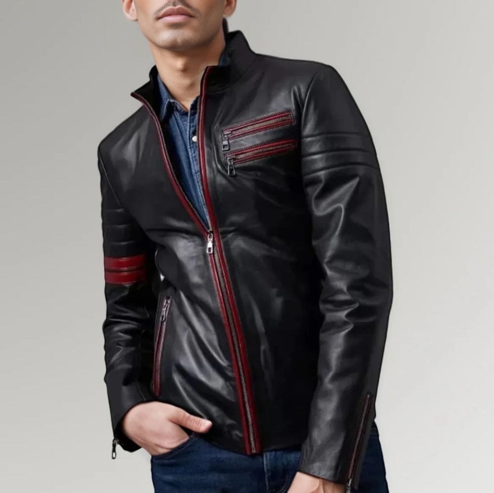 MEN MOTO RACER REAL REAL LEATHER JACKET